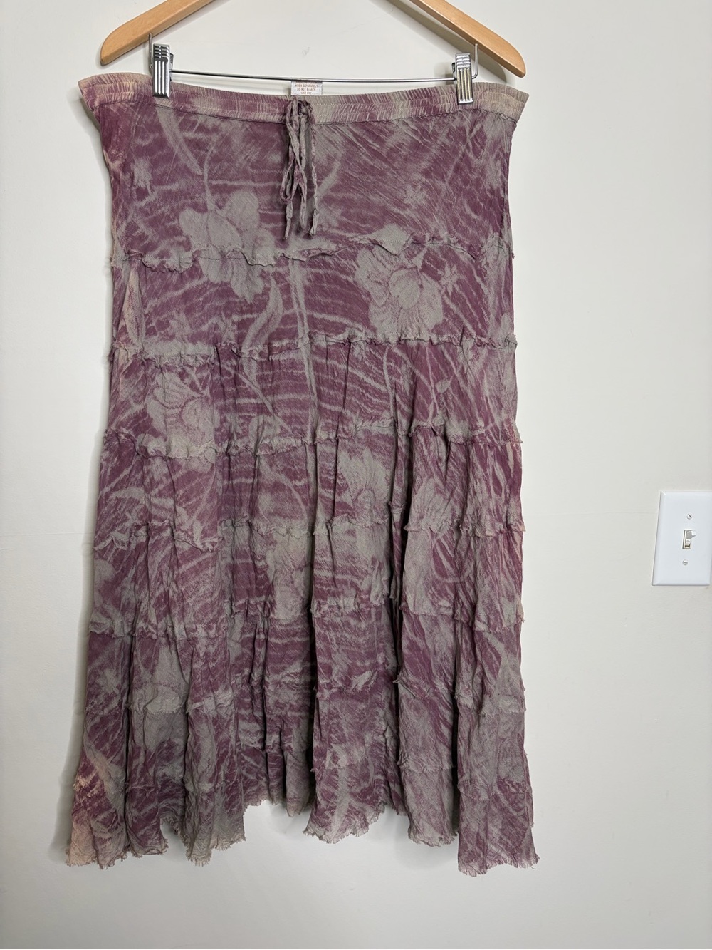 Boho Tie-Dye Floral Tiered Midi Skirt in Mauve 100% cotton 100% algodon